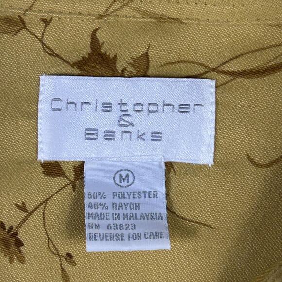 Vtg Christopher & Banks Shirt Womens Med Yellow Floral Button Up Long Sleeve Top - Picture 2 of 8